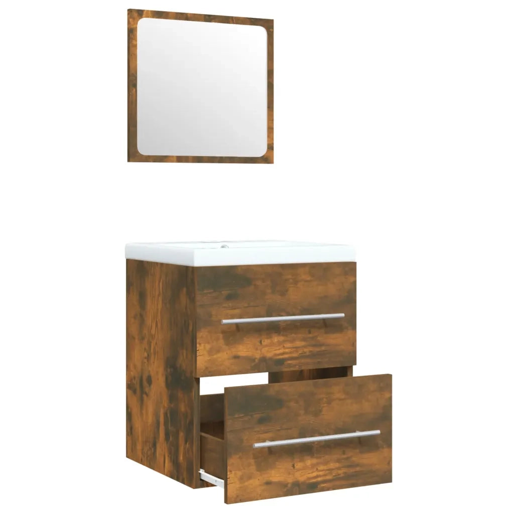 Mobile Bagno con Lavabo Integrato Rovere Fumo Legno Multistrato 3114168