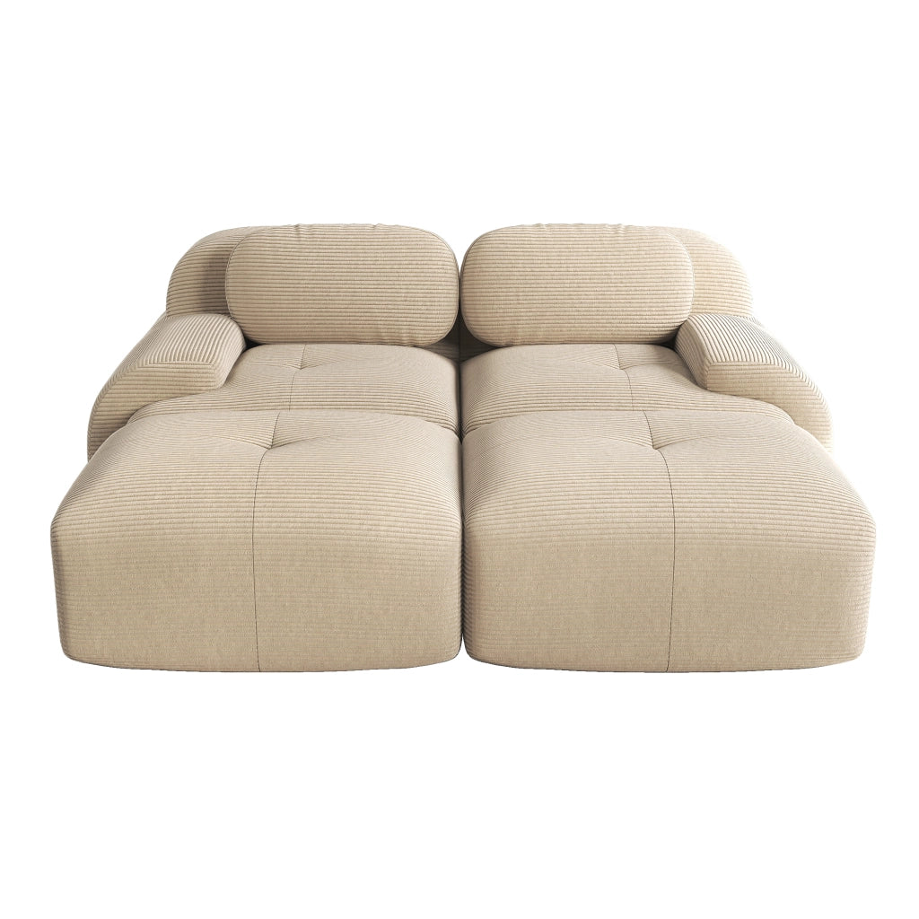 divano angolare modulare senza struttura; schiuma 32D; braccioli curvi; in velluto a coste beige