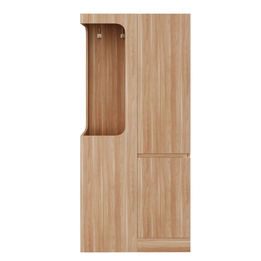 Armadio con 1 porta, 4 cassetti e vano appendiabiti aperto, per camera da letto, in legno, naturale 70 × 40 × 170 cm