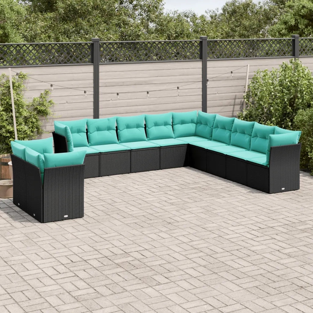 Set Divani da Giardino 11 pz con Cuscini Nero in Polyrattan 3217877