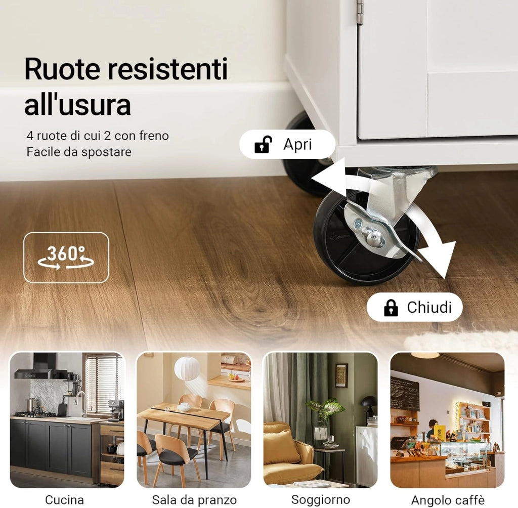 Isola Cucina con Ruote – Carrello Cucina Salvaspazio con Cassetto e Ripiano Regolabile – Mobiletto Cucina con Piano di Lavoro, da Pranzo o per Penisola Cucina, Bianco 99x40x85 cm FKW133-WN