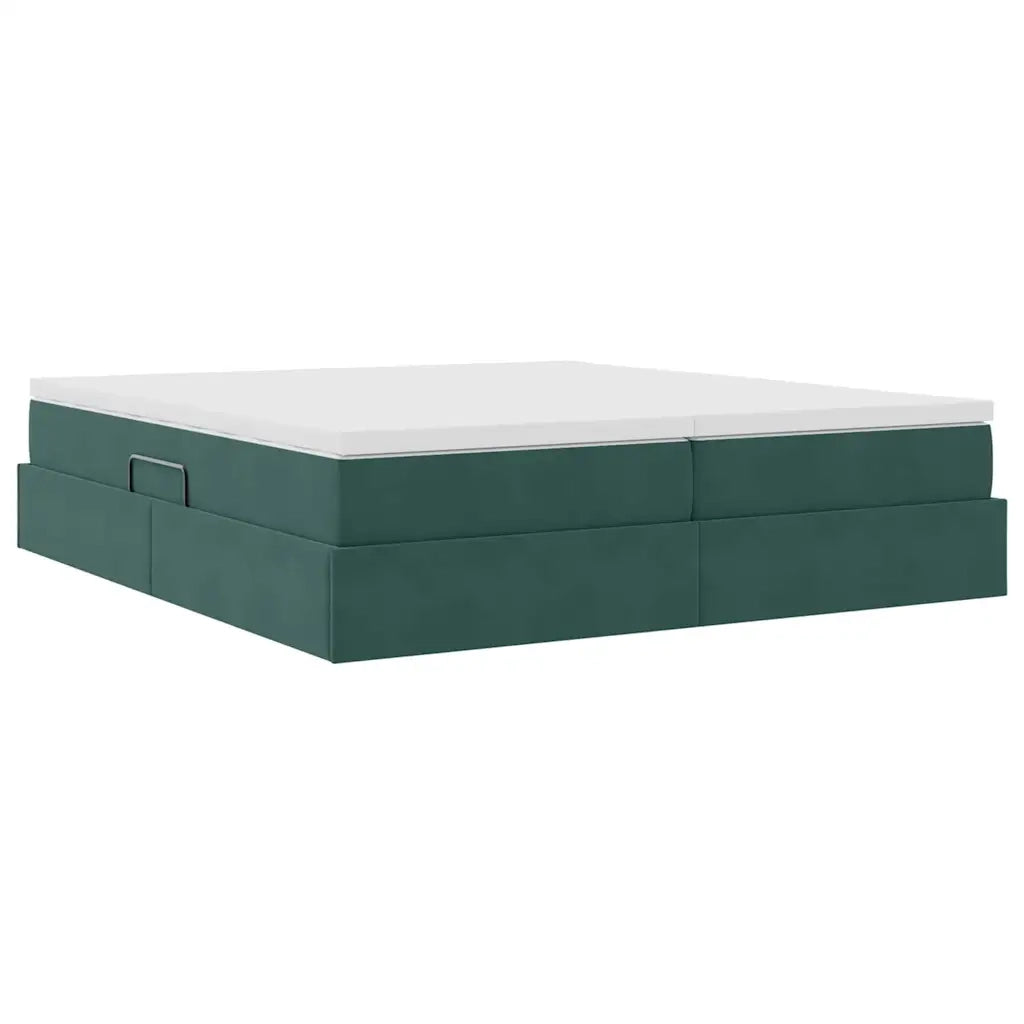 Letto con contenitore e materasso Verde Scuro 200 x 200 cm
