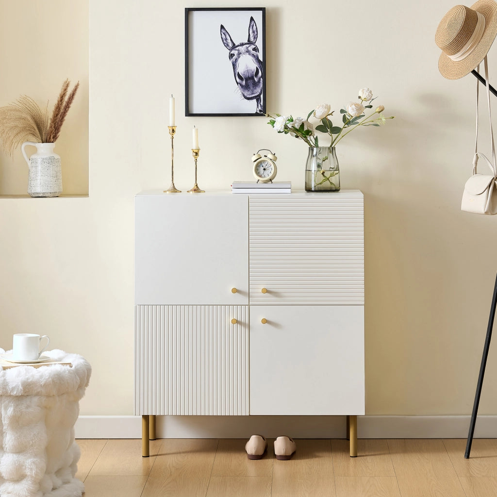 Credenza da sala da pranzo, mobile da ingresso, in MDF, con gambe in metallo, bianco