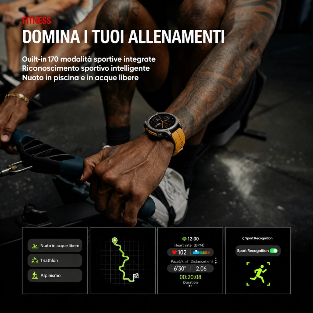 Smartwatch Orologio Intelligente HD-GPS con 6 sistemi satellitari; impermeabile 5 ATM-170 modalità sportive; monitoraggio della salute 24 ore su 24-Giallo