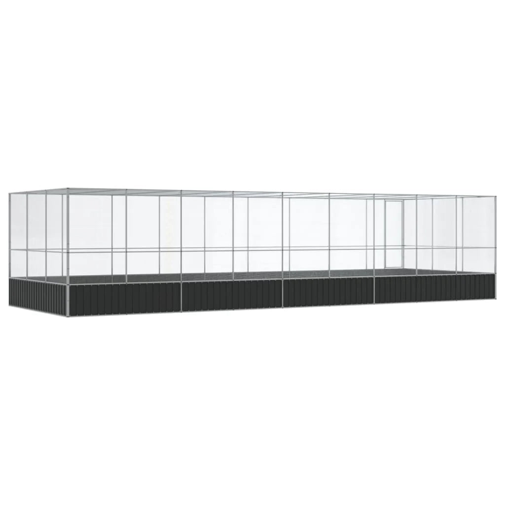 Voliera a gabbia con estensione in argento 932 x 307 x 212 cm acciaio argento 02_0045668