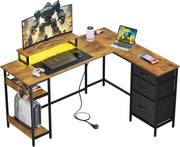 Scrivania angolare in legno ¨C zephmum ¨C 142x118 cm, con cassetti, presa e USB, marrone