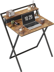 Biblioteca portatile, tavolo da lavoro pieghevole 60 cm con piastra e cassetto di deposito, senza assemblaggio necessario, ufficio domestico, piccola scrivania, marrone