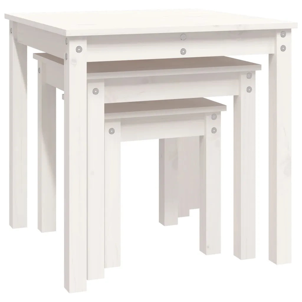 Tavolini a Incastro 3 pz Bianco in Legno Massello di Pino 824974