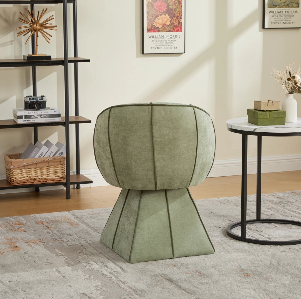 Poltrona girevole in chenille verde oliva con schienale alto; 56x54x74;5 cm