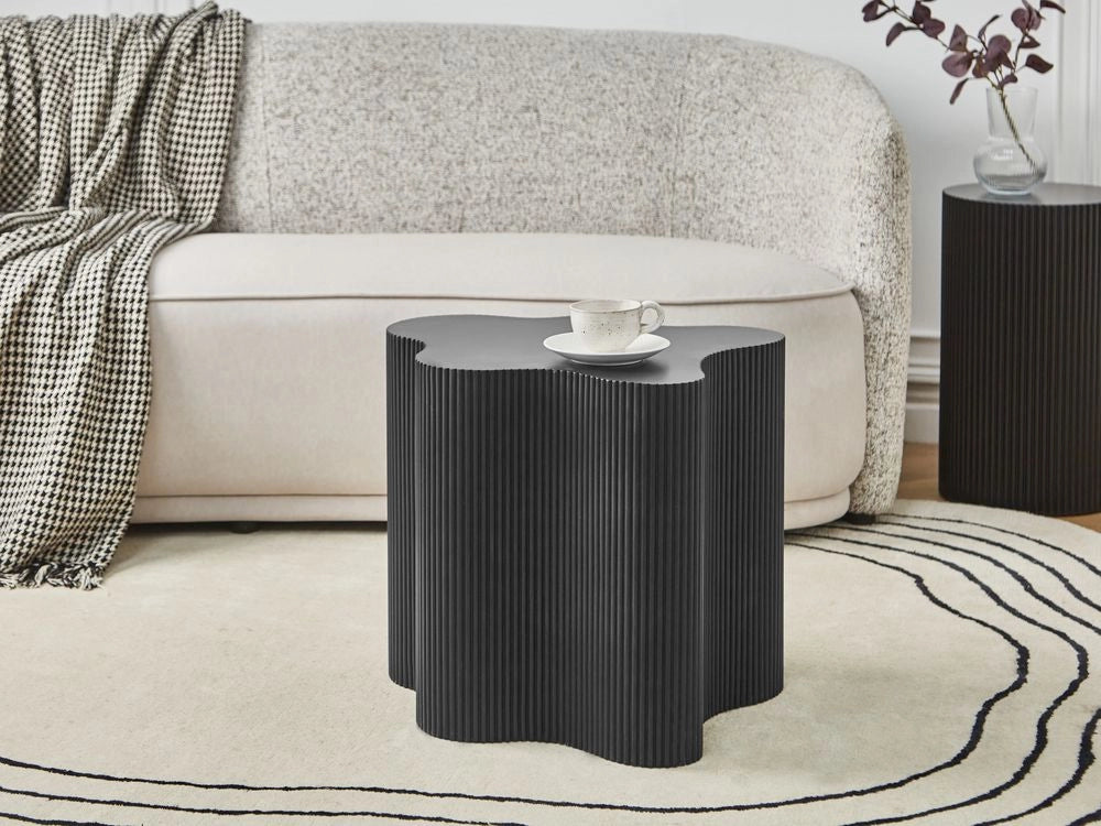 Tavolino con piano in MDF bianco design scanalato 40 x 50 cm nero stile moderno Soggiorno