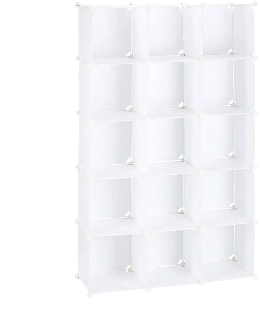 Scaffale modulare in plastica bianca per riporre le scarpe con 15 scomparti guardaroba e ripostiglio (13_0001075_2)