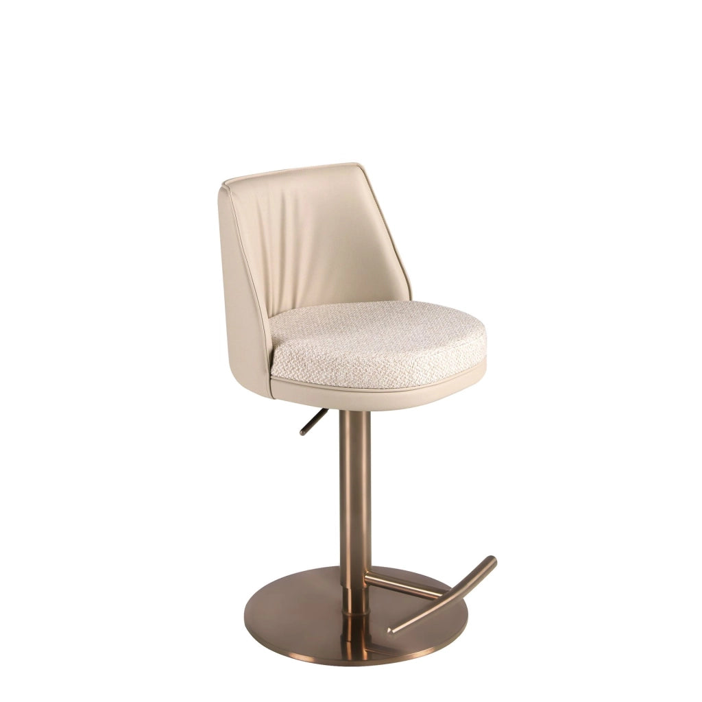Sgabello girevole in tessuto crema screziato e similpelle crema