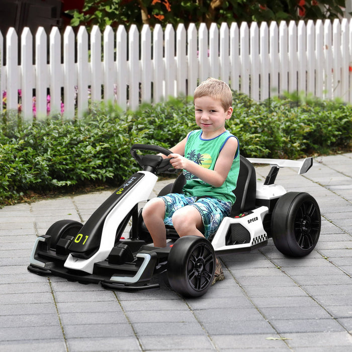 Go Kart Elettrico per Bambini 24V con Seggiolino Regolabile Bianco