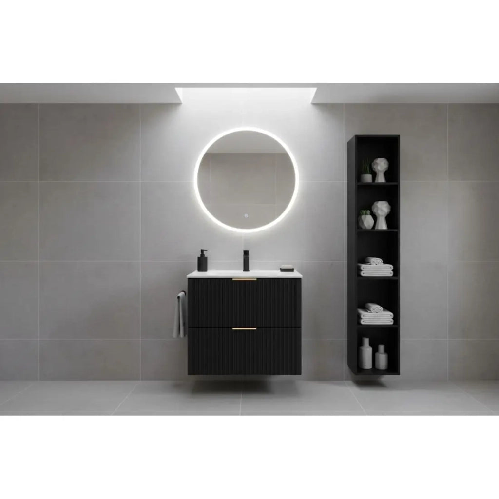 Mobiletto sotto lavabo NOXERA 60 cm - Nero opaco - Lavabo incassato + sifone