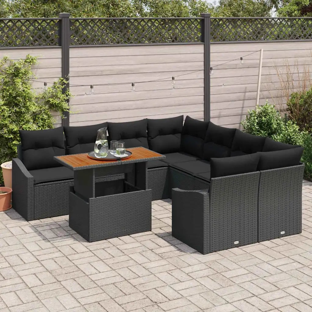 Set Divano da Giardino con archiviazione 9 pcs Nero Poly Rattan 3358557