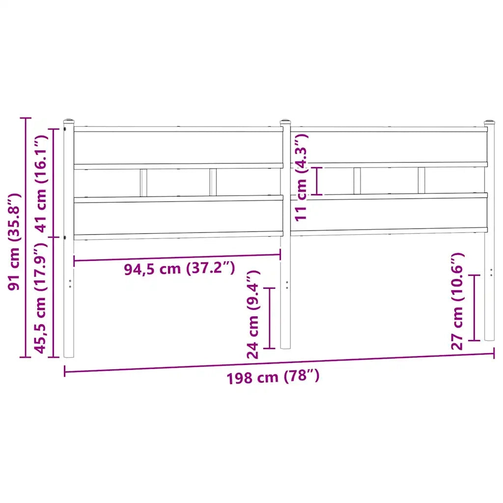 Testiera di Ricambio Rovere Fumo 193 cm in Ferro e Legno Multistrato 4017090