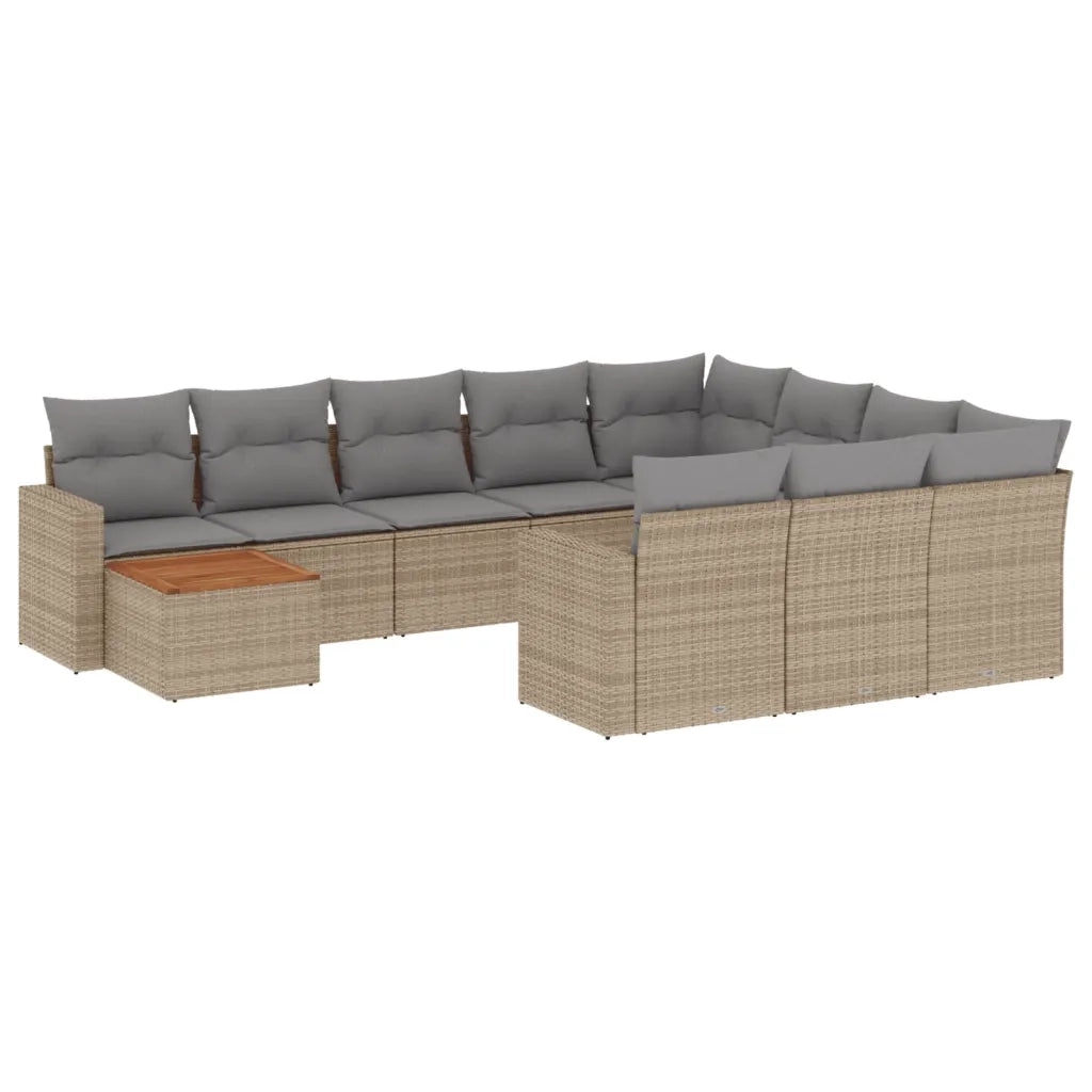 Set Divani da Giardino 11 pz con Cuscini Beige in Polyrattan 3224309