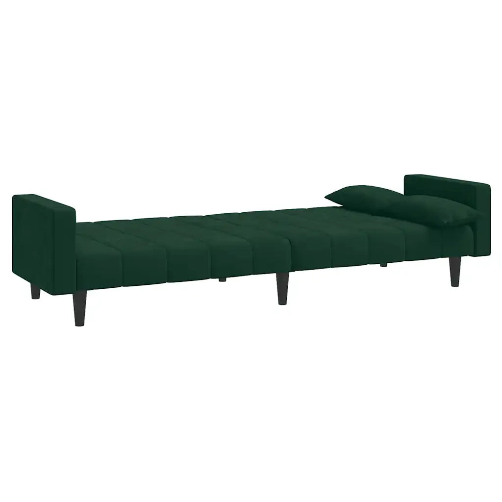 Divano Letto a 2 Posti con 2 Cuscini Verde Scuro in Velluto 375849