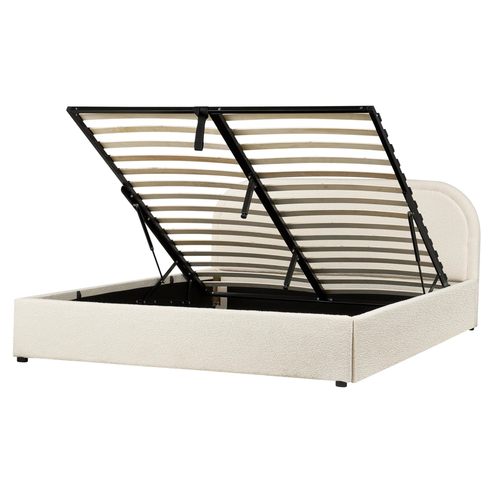 Letto matrimoniale EU Light Beige Boucle 160 x 200 cm Struttura imbottita Poggiatesta con contenitore
