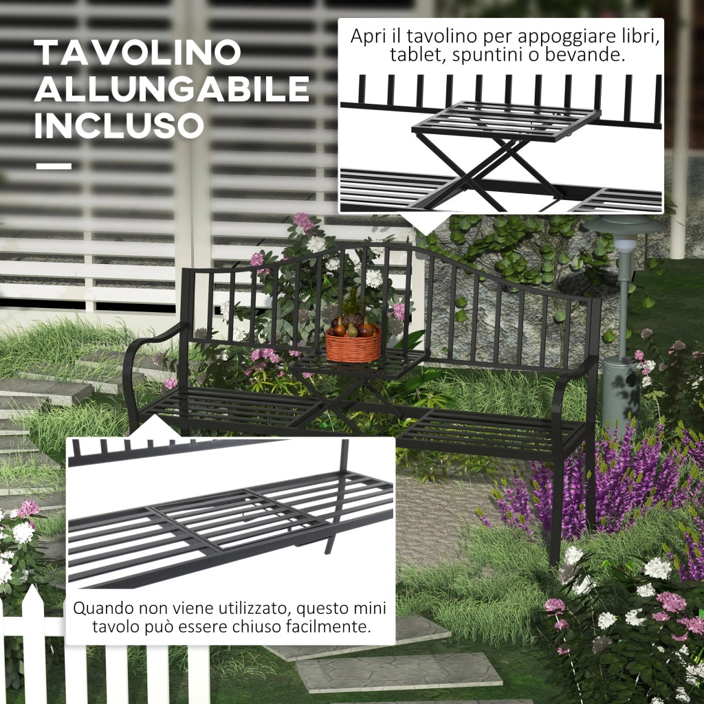 Panchina da Giardino con Tavolino Estensibile 2 Posti ¨C zephmum ¨C Nero Metallo