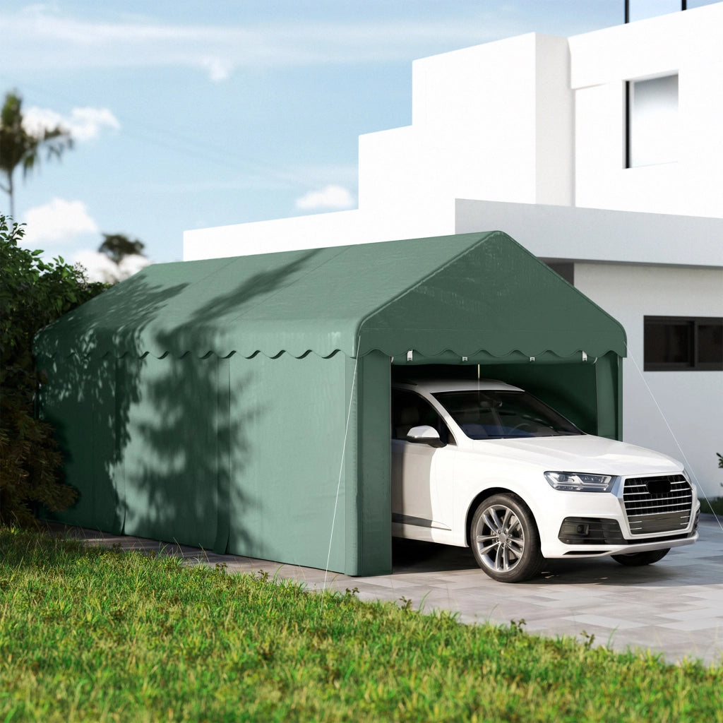 Carport portatile 3x6 m ¨C zephmum ¨C tetto in polyester, 2 ingressi, verde scuro