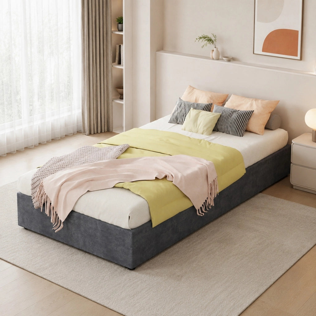 Struttura letto 90 x 200 cm in tessuto e metallo; grigio