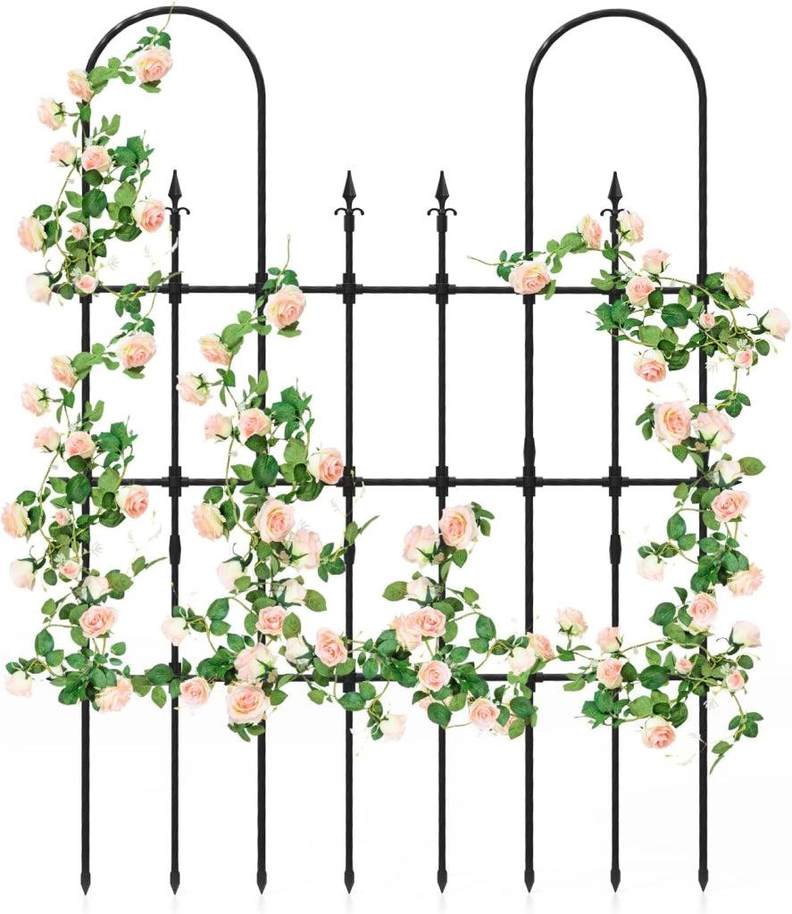 Supporto da Giardino per Piante Rampicanti 146 cm x 186 cm, Traliccio da Esterno Metallico Antiruggine per Piante, Recinzione Decorativa per Ortaggi, Fiori, Cetrioli e Pomodori