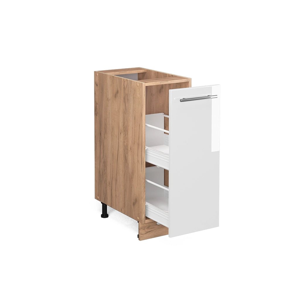 Armadio cucina dispensa alto Fame-Line Bianco lucido/Rovere dorato 30 cm, PL Rovere Vicco