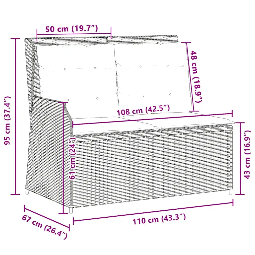 vidaXL Panchina da giardino con cuscino Grigio chiaro Poly Rattan