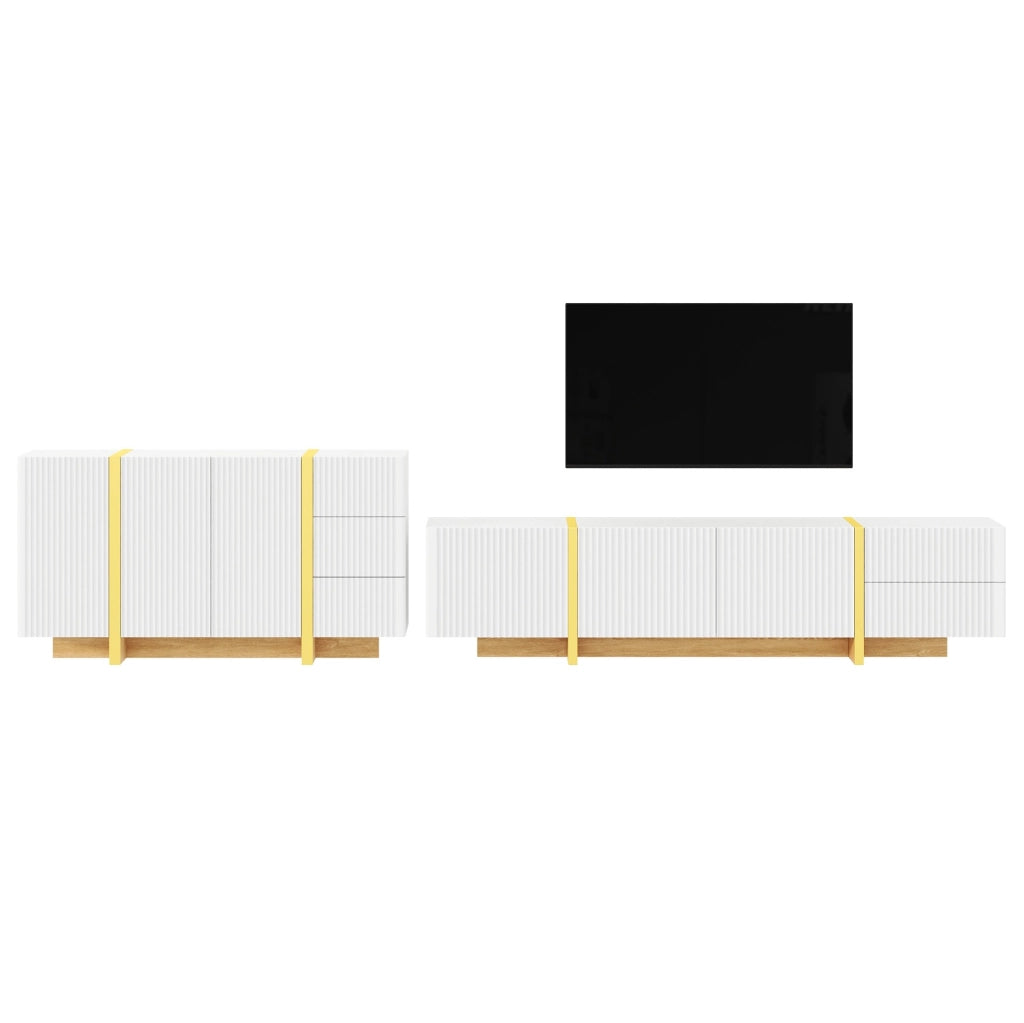 Combinazione mobile TV con sideboard a effetto riga 190 cm; bianco in MDF e PB