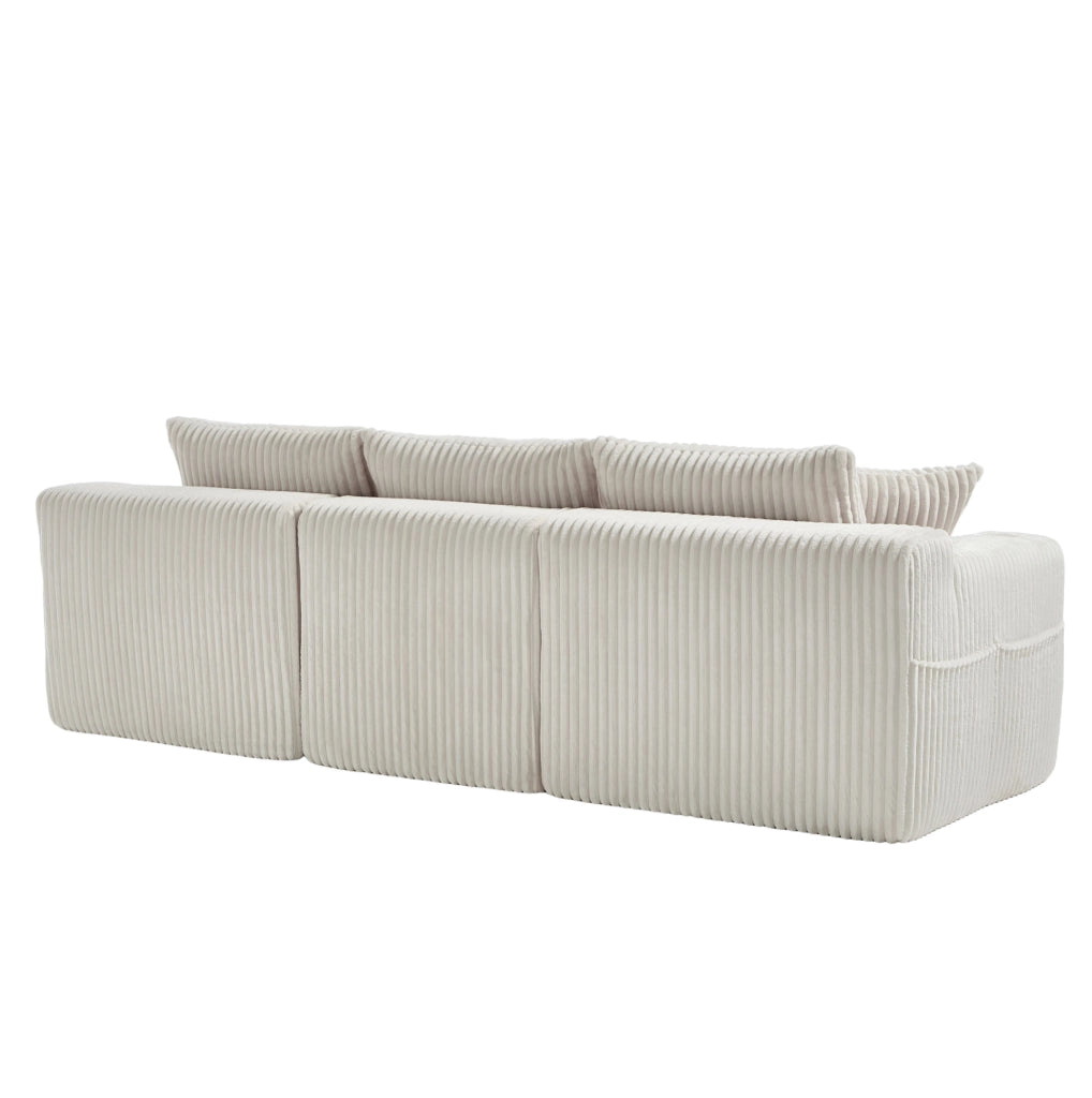Divano modulare in velluto a coste beige con chaise longue