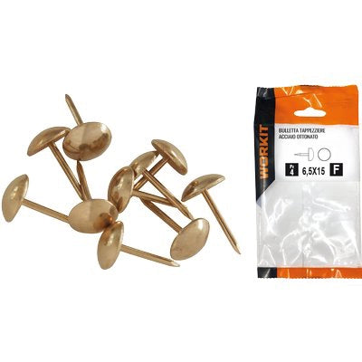 BULLETTA TAPPEZZIERE SELF WORKIT - ACCIAIO OTTONATOMM 9,0X15 CF=PZ 14- 5 confezioni