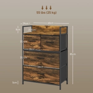 CASSETTIERA 60x29x85 cm in poliestere marrone rustico, stile industriale