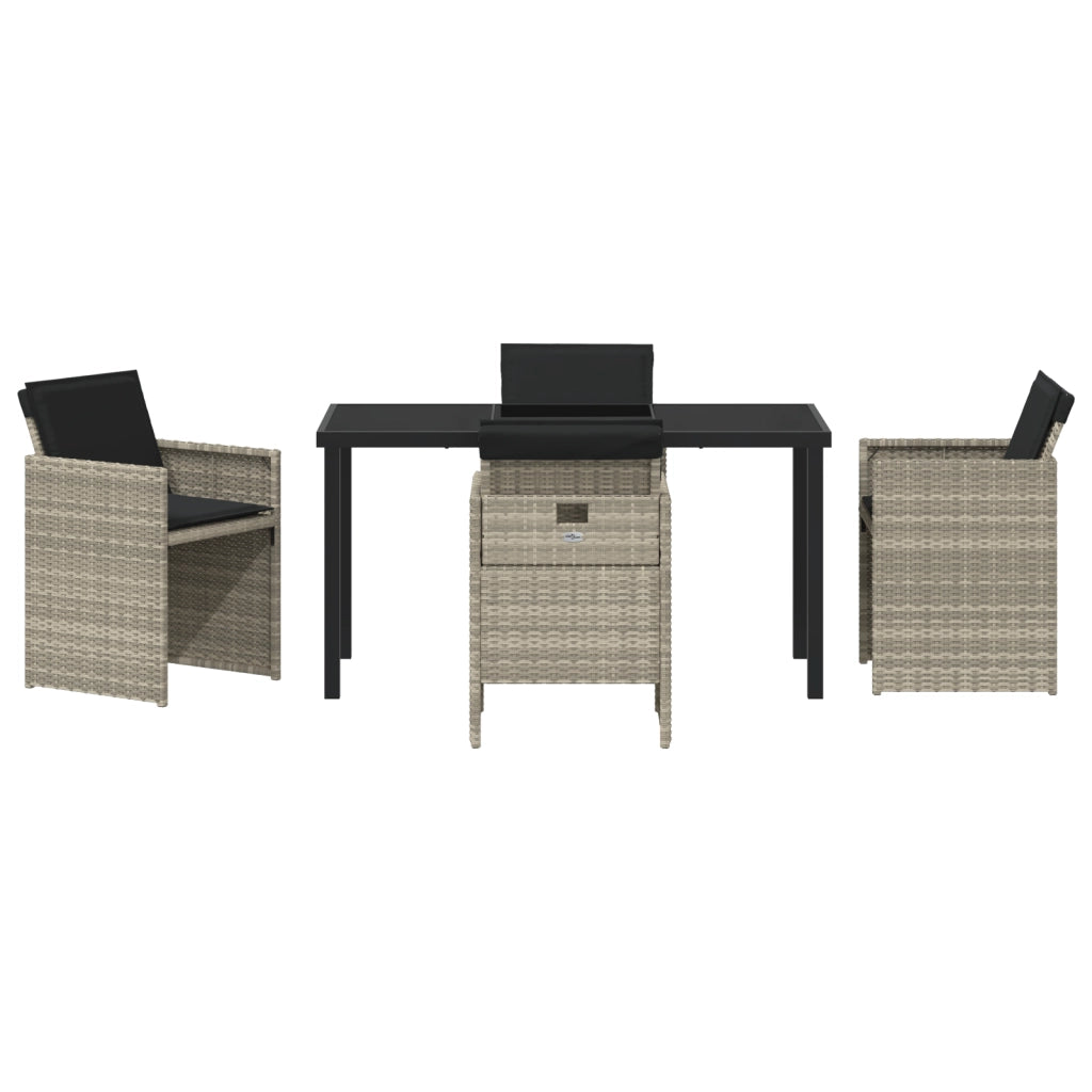 Set da pranzo da giardino da 5 pezzi con cuscini in polyrattan grigio chiaro