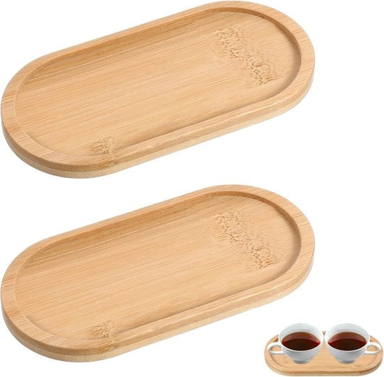 Due assi di servizio in legno - piccolo - bambù - piatto ovale per servizio - ciotola in legno per sottopiani - tè - caffè - torta - cosmetici - 17 x 8,2 x 1,02 cm