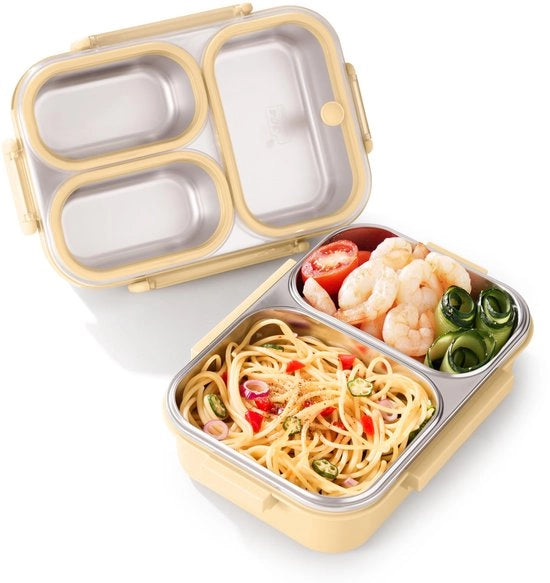 Borsa Metallica per Picnic con 3 Compartimenti - Contenitore per Cibo e Bevande in Acciaio Inossidabile 304, 800 ml, per Scuola, Ufficio e Viaggio