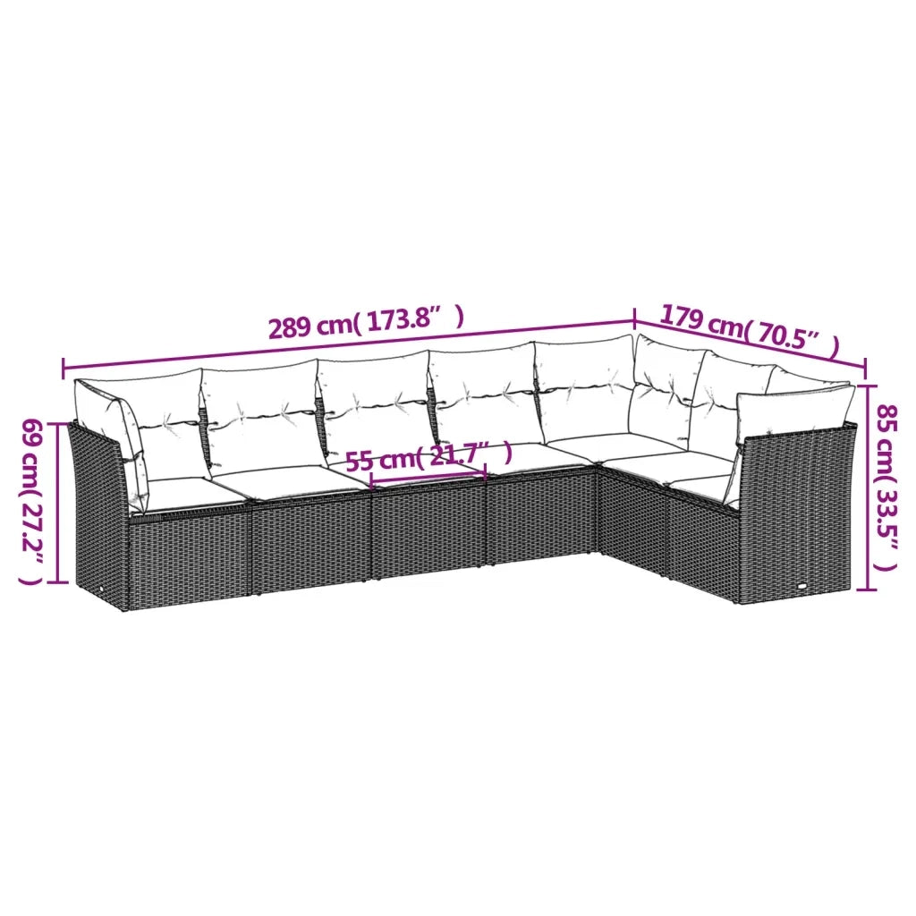 Set Divani da Giardino con Cuscini 7pz Nero Polyrattan 3217736