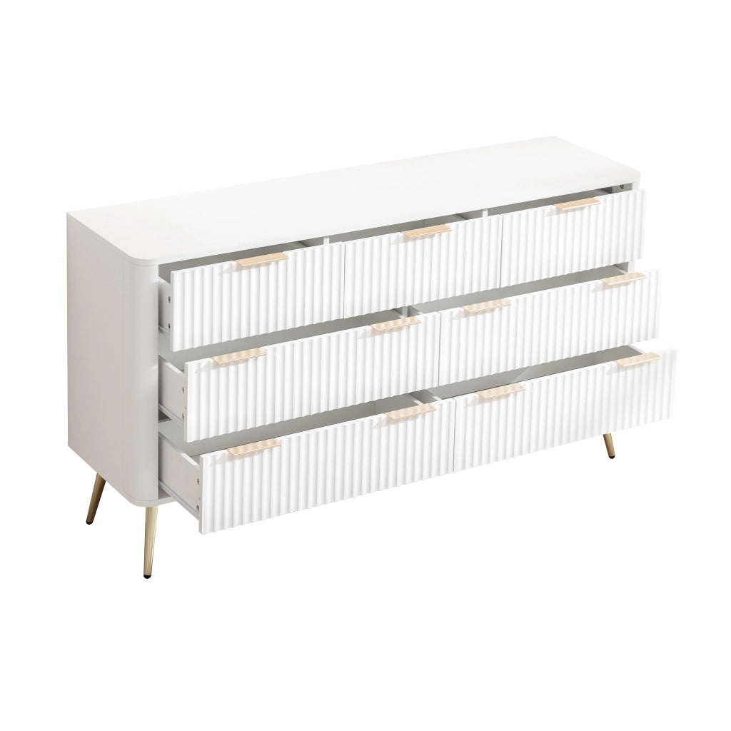 Settimanale con 7 cassetti e chiusura ammortizzata, maniglie in metallo, per ingresso, in MDF bianco, 145 × 40 × 80 cm