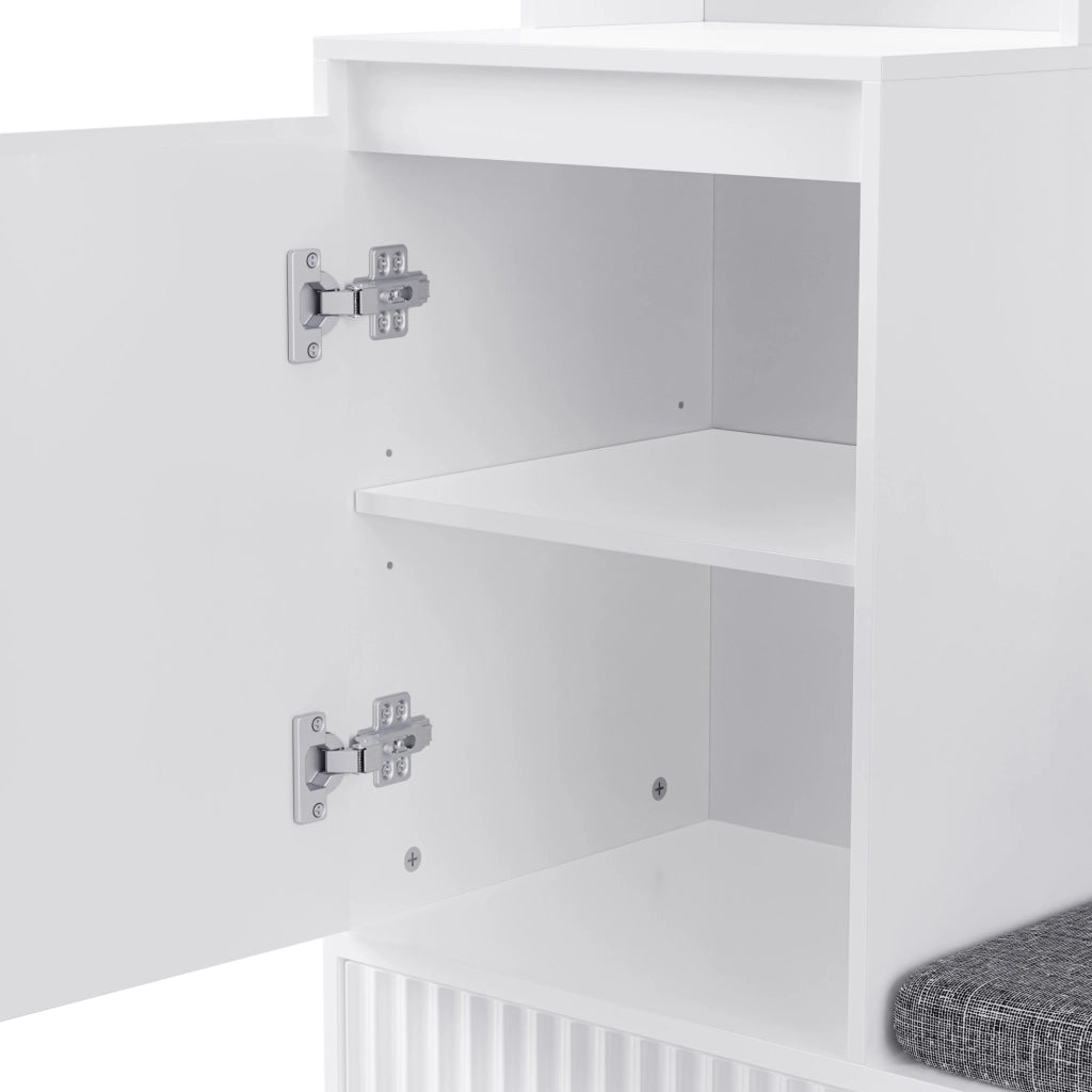 Mobile guardaroba da ingresso 100x35x180 cm in MDF bianco con panca e 4 ganci