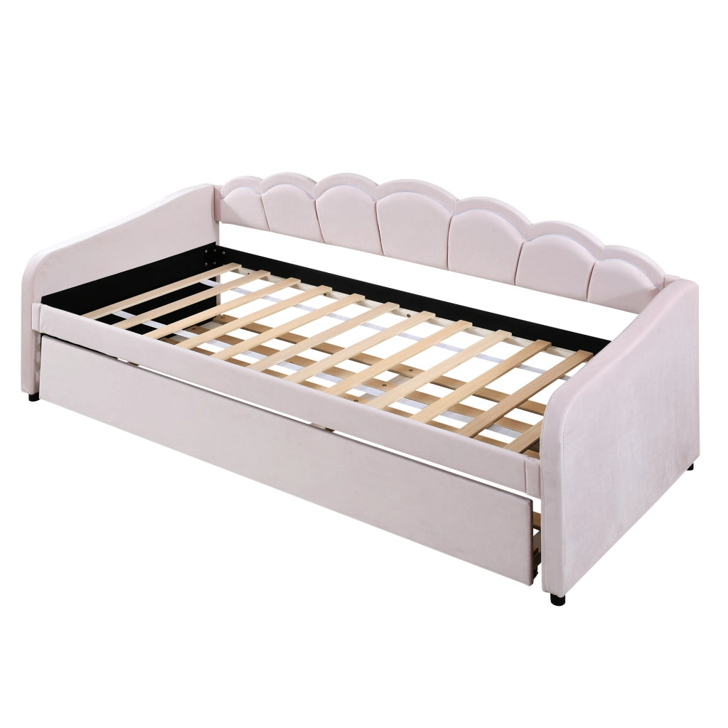 Divano letto in velluto con letto estraibile e LED colorati con telecomando; rosa; 90x200 cm; senza materasso