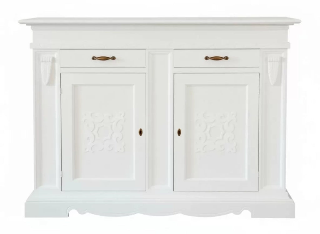 Credenza legno 2 porte 2 cassetti legno shabby bianco 170x55x123 - Mobili 2G