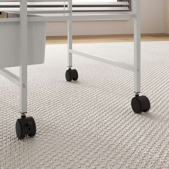Carrello Multiuso con 3 Cestini Estraibili e Ruote 40,8x33,5x60,5 cm in Acciaio e PP Bianco