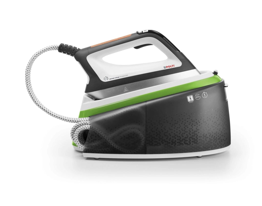 Polti Vaporella Instant VI50.20 - Ferro da stiro con caldaia, serbatoio 2 L, pressione 8 bar, potenza 2400 W, funzioni: 4 programmi + ECO + anticalcare automatico + riscaldamento rapido (1 min), piastra alluminio, colore Bianco-verde