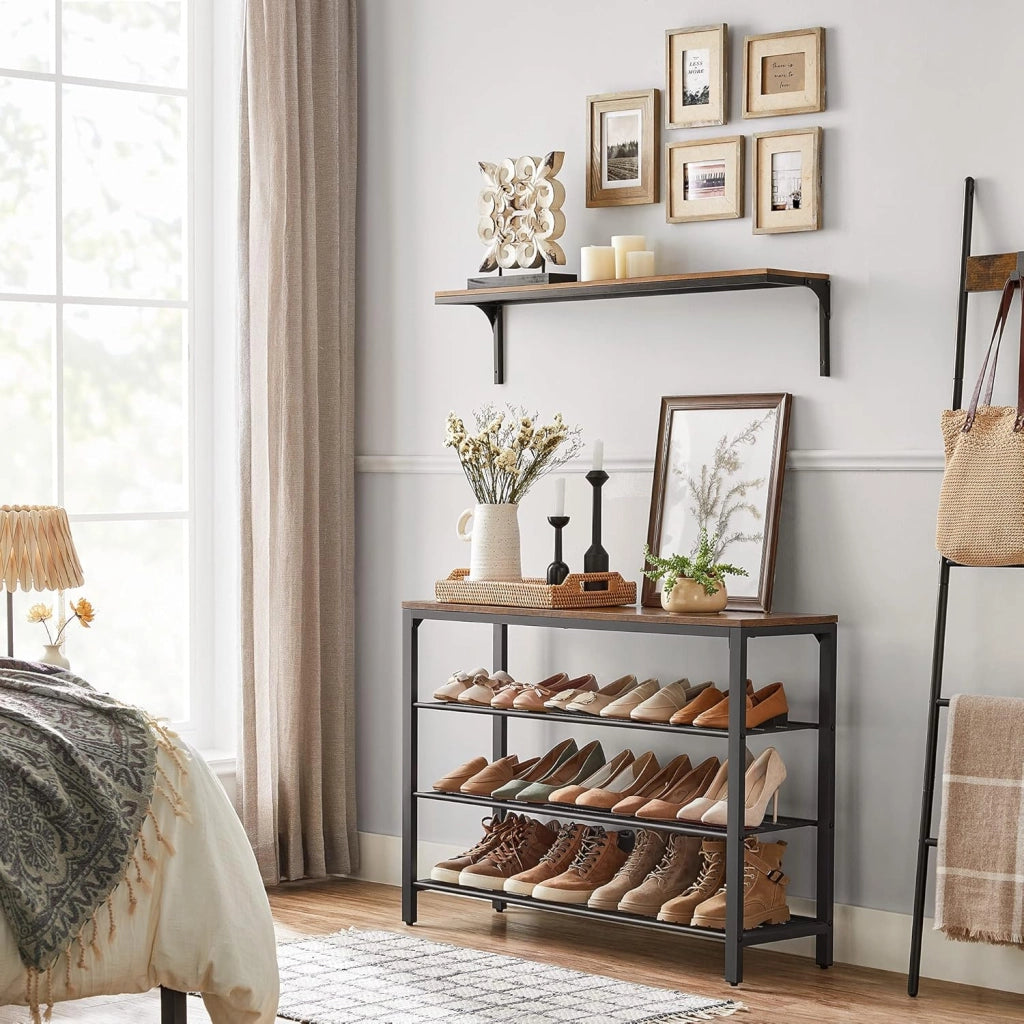 VASAGLE Scarpiera Organizzatore per Scarpe, 100 x 30 x 72 cm, per ingresso, soggiorno, camera da letto, struttura semplice, stile industriale, marrone rustico e nero LBS14BX
