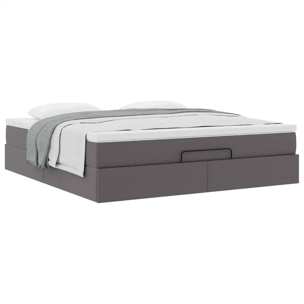 Struttura Letto Pouf con Materasso Grigio 180x200 cm Similpelle 3311054
