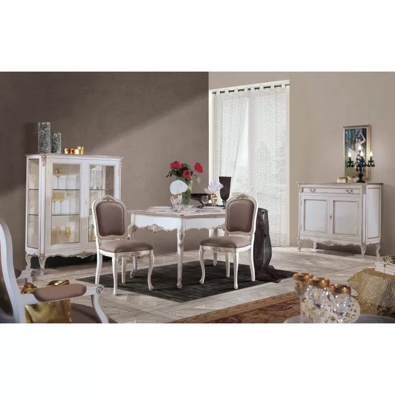Credenza 2 porte classica legno shabby bianco argento 130x62x107 - Mobili 2G