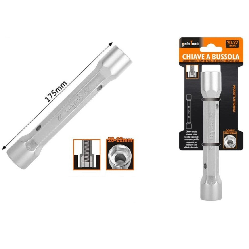 Trade Shop - Chiave A Bussola Tubo Esagonale Da 175 Mm Doppie Bocche Esagonali 20-22 Mm 97554 -