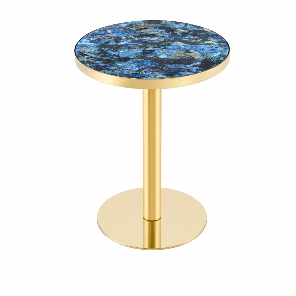 Tavolino rotondo Ø60 x 73;7 cm blu MDF e metallo; base stabile