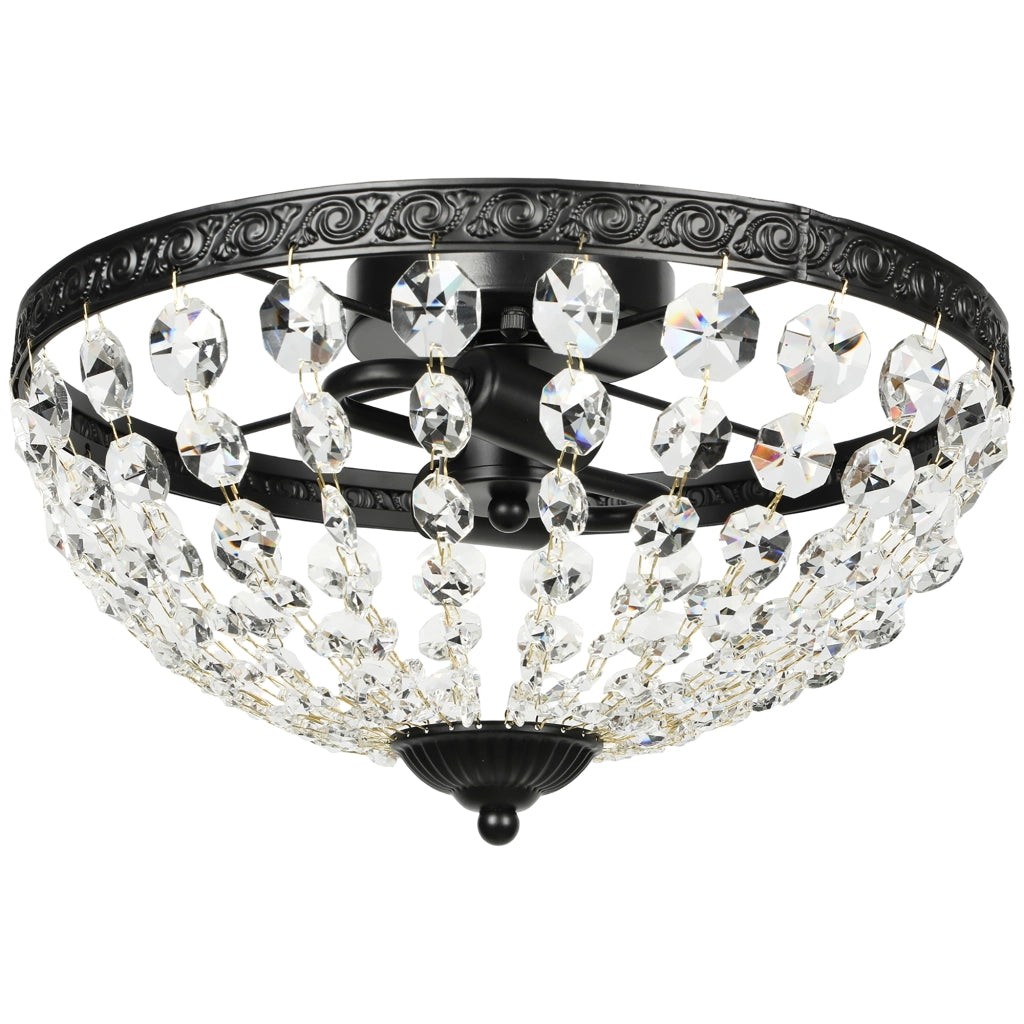 Lampadario in Cristallo Vintage ¨C Xylo ¨C 2 Attacchi E14, 168 Perline di Cristallo, Nero