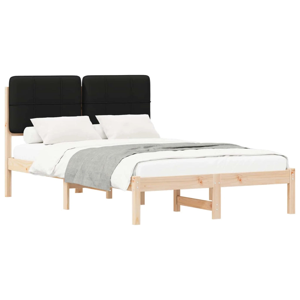 Letto con Testiera Rivestita Nero 120 x 190 cm Pino massello